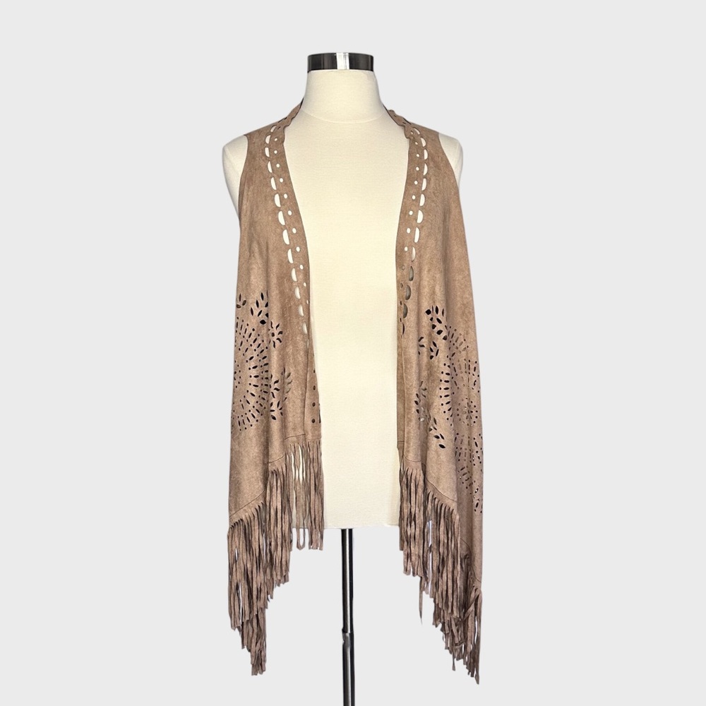 Modena Laser‎ Cut Faux Suede Fringe Vest